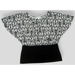 White House Black Market Short Sleeve Dolman Blouse Top Size Medium Black White